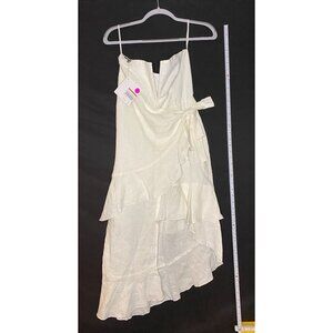 Bec + Bridge Women's Asymmetrical Ruffle Midi‎ Dress White Size 6